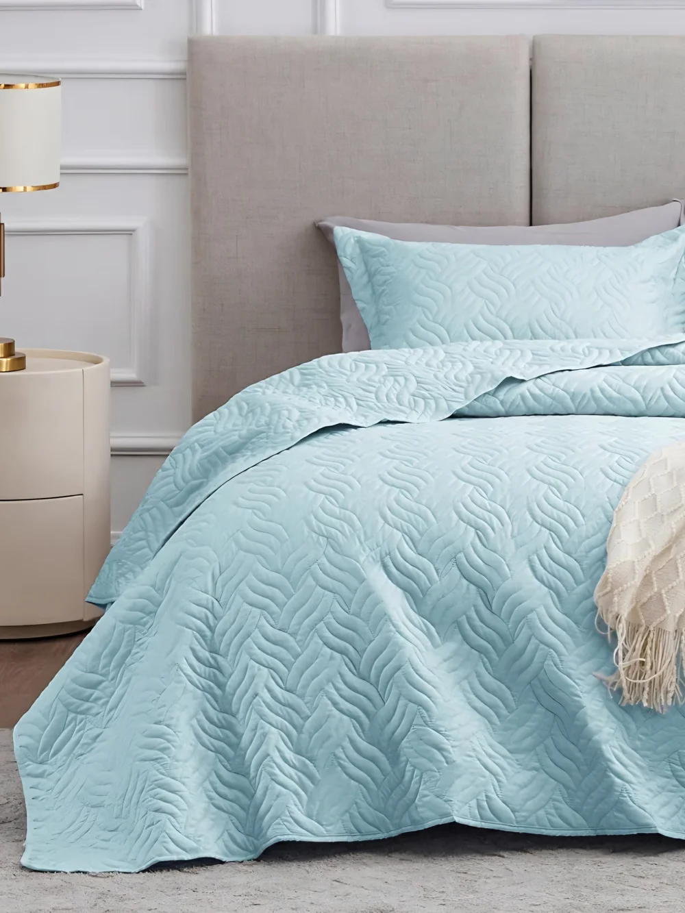Light Blue Quilted Bedspread Set - Classic Home Bedding